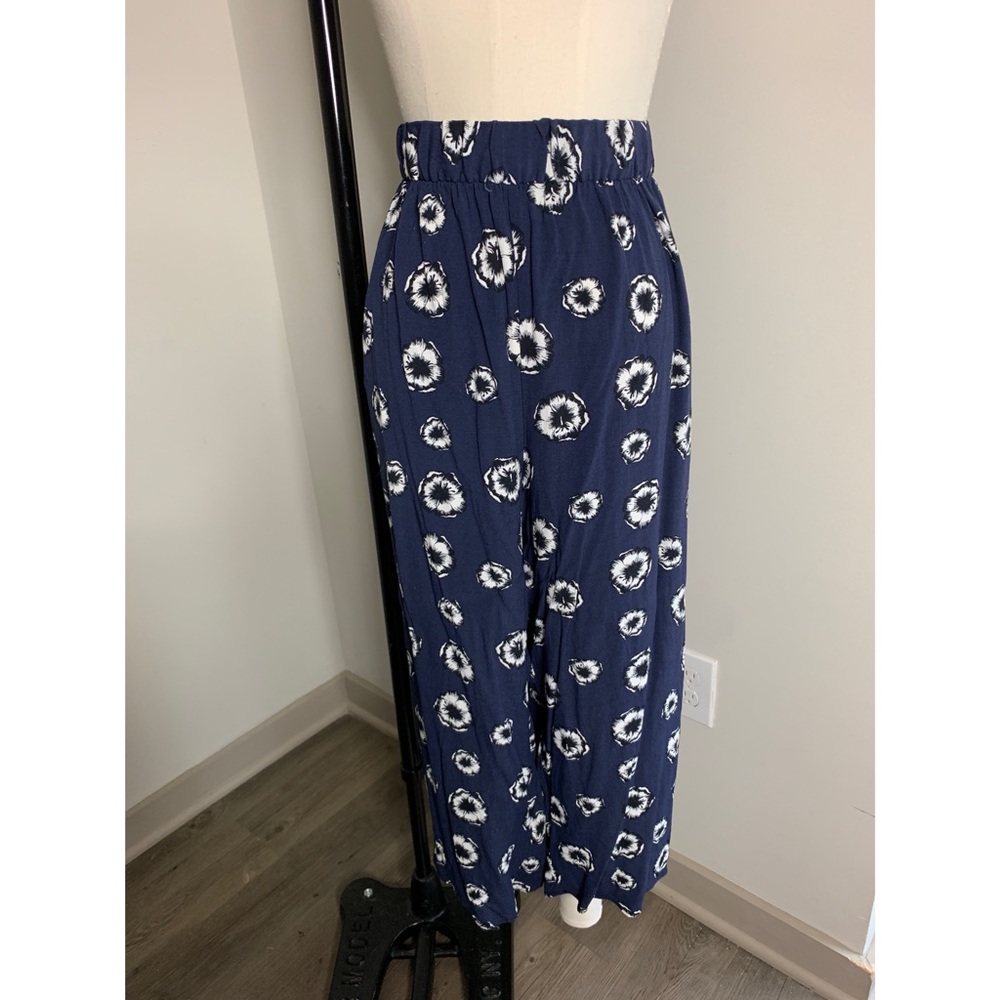 Navy Floral Wide Leg Pants